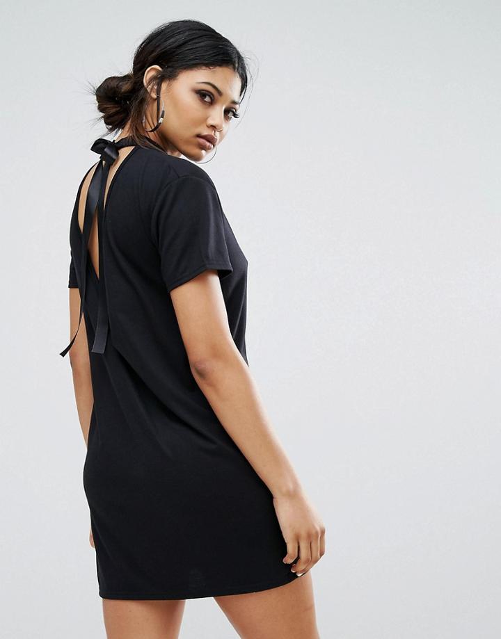 Daisy Street T-shirt Dress With Tie Open Back - Black