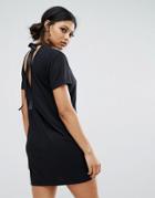 Daisy Street T-shirt Dress With Tie Open Back - Black
