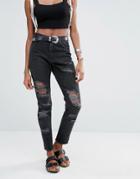 Missguided Riot High Rise Rip Mom Jeans - Black