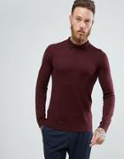 Asos Knitted Muscle Fit Polo In Burgundy - Red