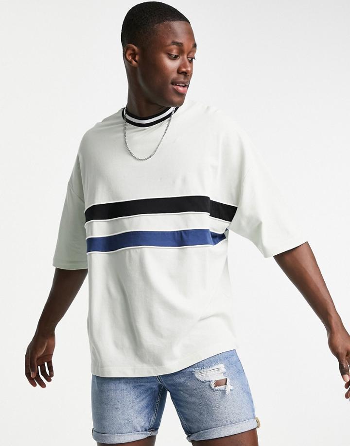 Asos Design Oversized T-shirt In Green With Color Block Stripe