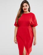 Asos Curve Wiggle Midi Dress With Split Front - Red