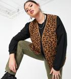 Native Youth Plus Oversized Vest In Brushed Leopard Print-brown