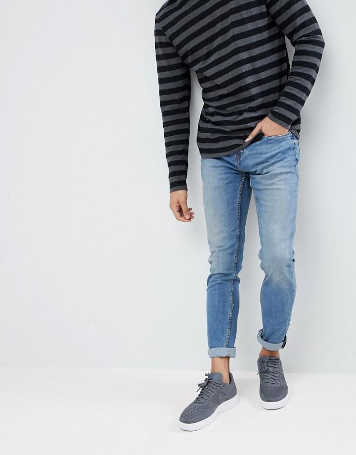 Pull & Bear Slim Comfort Jeans In Blue - Green