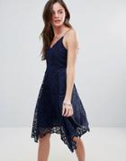 Qed London Crochet Skater Dress - Navy