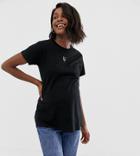 Asos Design Maternity T-shirt With Triangle Logo In Metallic Embroidery-black