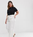 Asos Design Curve Wide Pants Leg With Tie Waist And Horn Buttons - Cream