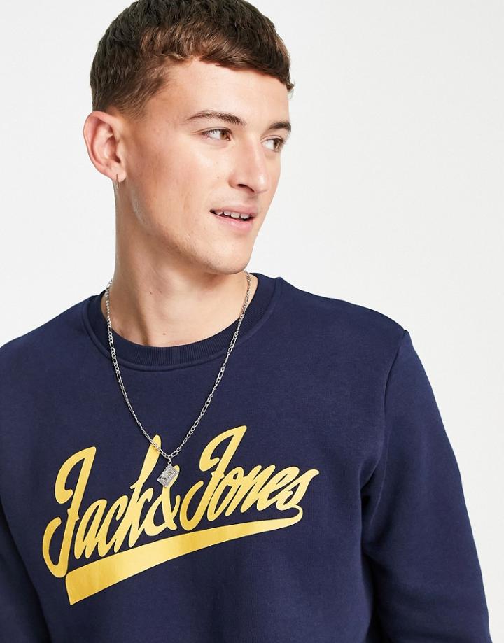 Jack & Jones Large Logo Sweatshirt In Navy
