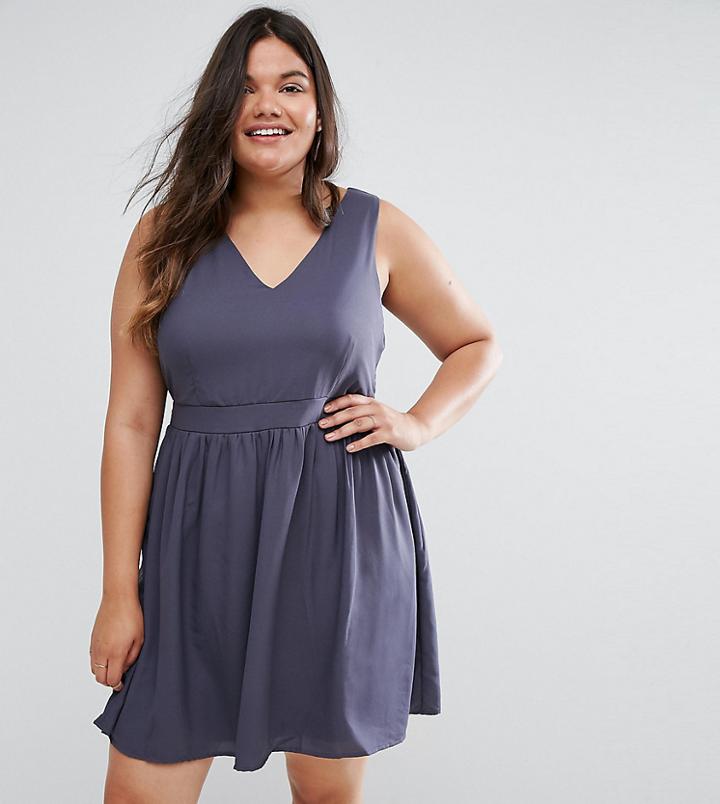 Junarose Tie Waist Skater Dress-blue