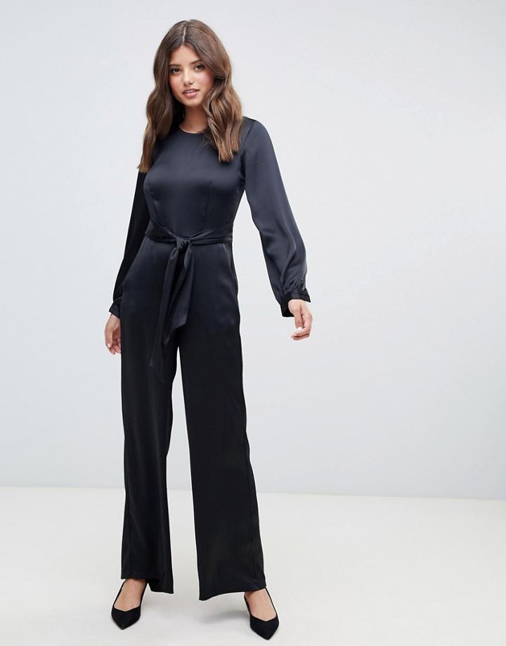 Closet London Puff Sleeve Jumpsuit In Black - Black