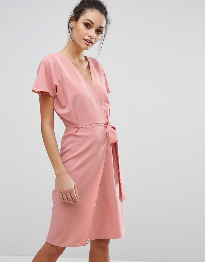Love & Other Things Wrap Front Midi Dress - Pink