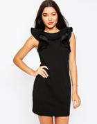 Asos Shift Dress With Ruffle Neckline - Black