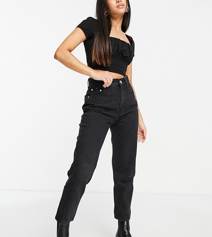 Pull & Bear Petite High Rise Mom Jeans In Black