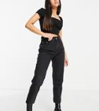 Pull & Bear Petite High Rise Mom Jeans In Black