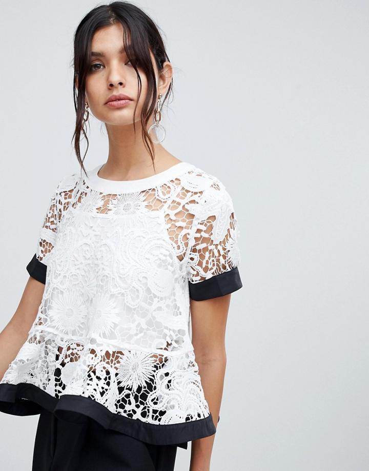 Forever Unique Lace Flutter Hem Top - White