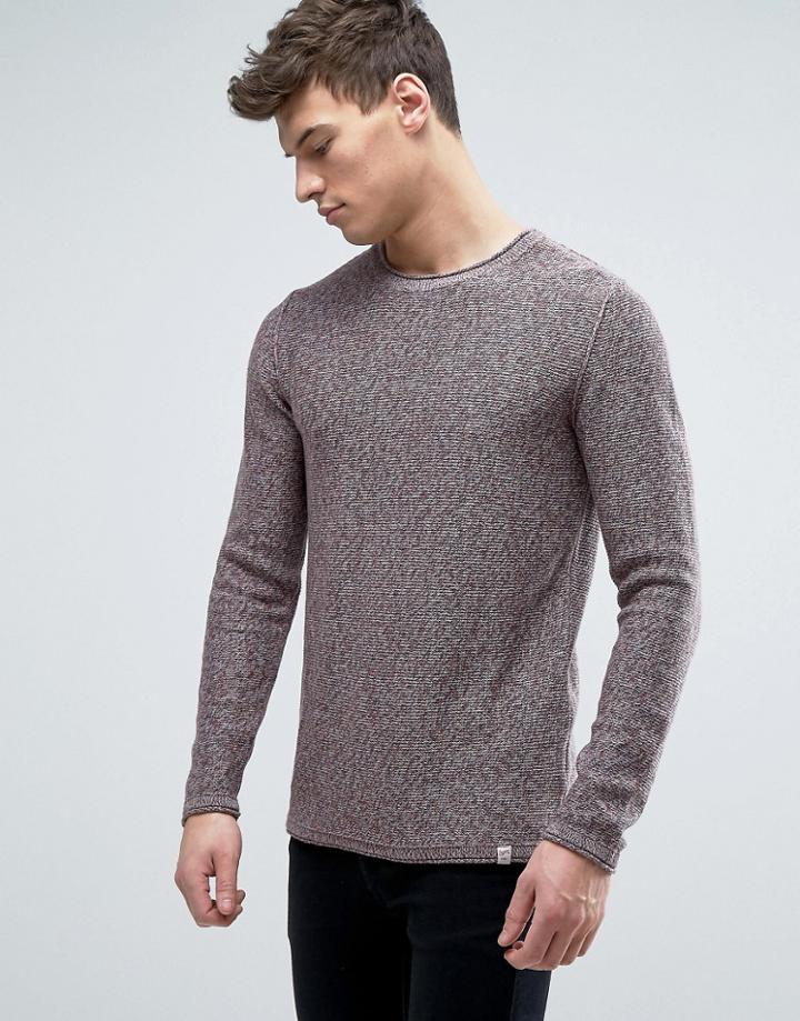 Jack & Jones Originals 100% Cotton Crew Neck Knitted Sweater In Mixed Yarn - Purple
