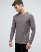 Jack & Jones Originals 100% Cotton Crew Neck Knitted Sweater In Mixed Yarn - Purple