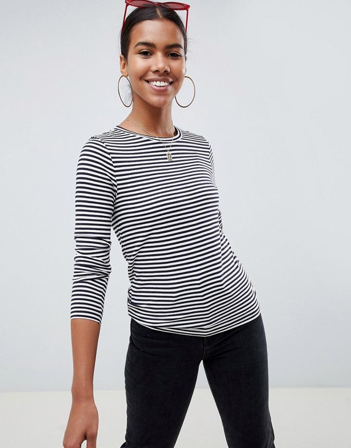 Noisy May High Neck Striped Long Sleeve Top - Multi