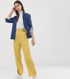 Asos Design Tall Wide Leg Culotte In Textured Rib With Tortoiseshell Buckle - Yellow