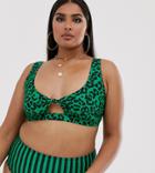Wolf & Whistle Curve Exclusive Eco Knot Front Bikini Top In Animal-green