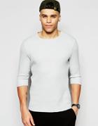 Asos Waffle Jersey Muscle Longline Long Sleeve T-shirt With Drop Hem In Gray - Gray
