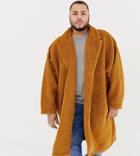 Asos Design Plus Extreme Oversized Duster Jacket In Brown Borg - Brown