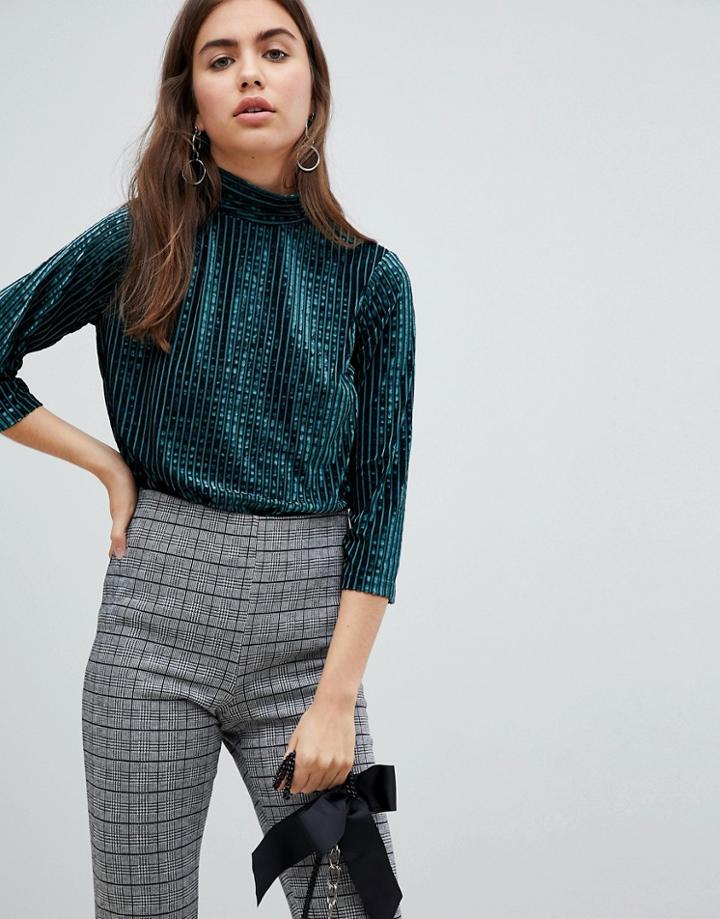 B.young Velvet Burnout Stripe Top - Green