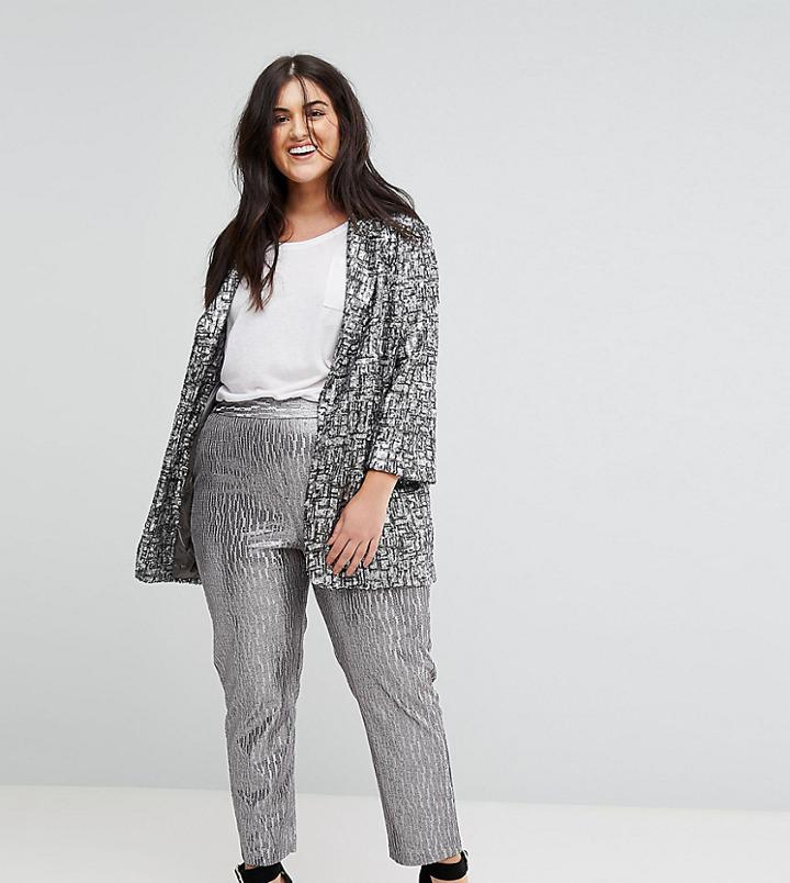 Elvi Silver Textured Pants - Silver