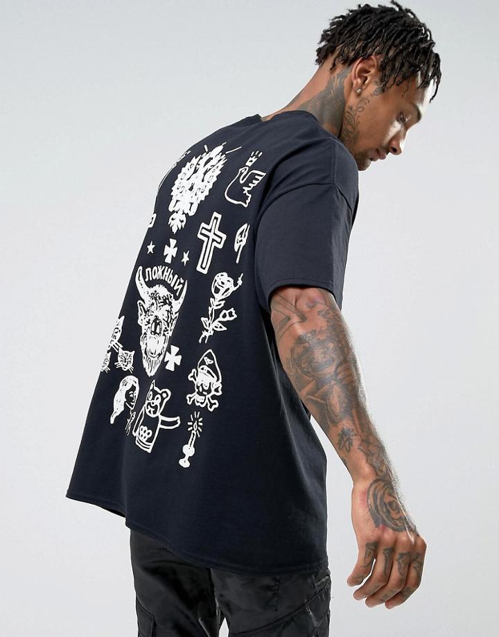 Hnr Ldn Oversized Tattoo Back Print T-shirt - Black