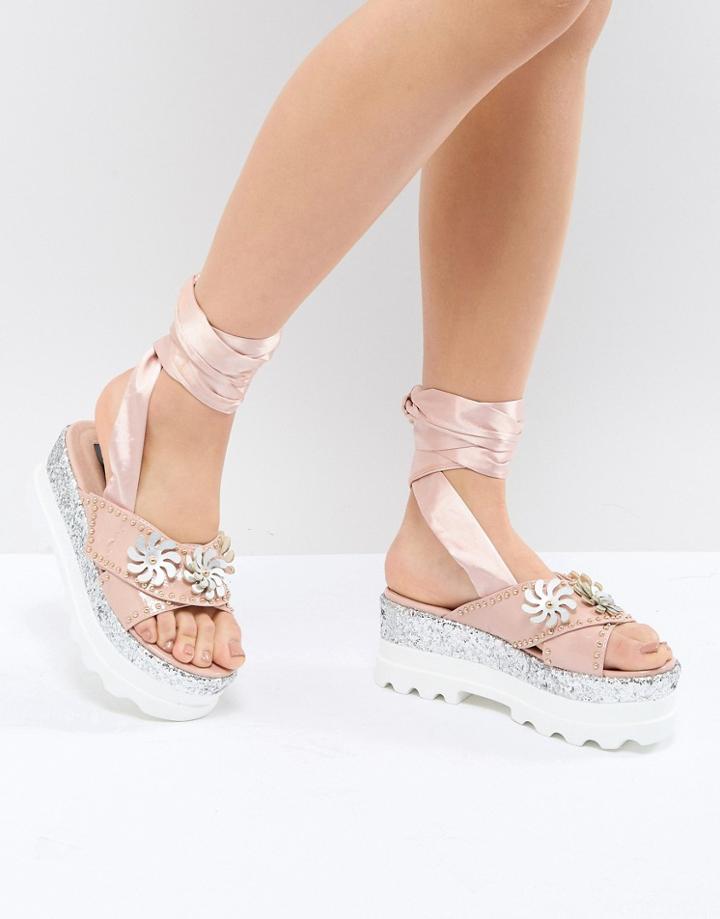 Lost Ink Pink Flatform Glitter Sandals - Pink