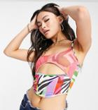 Asyou Mesh Cut Out Cami In Abstract Zebra Print-multi