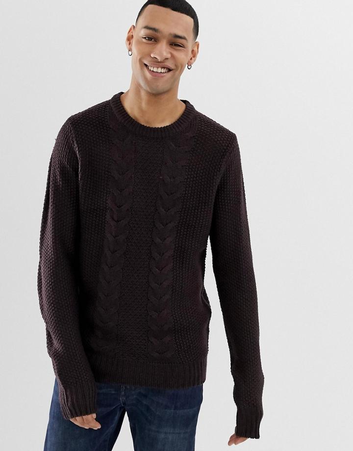 Brave Soul Cable Knit Sweater-purple