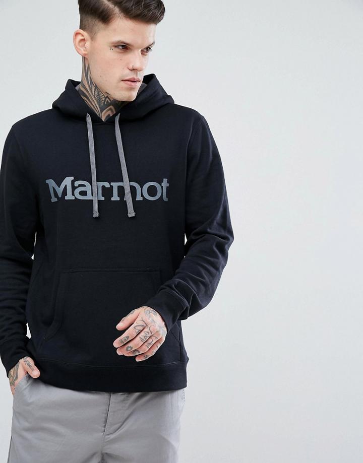 Marmot Logo Hoodie In Black - Black
