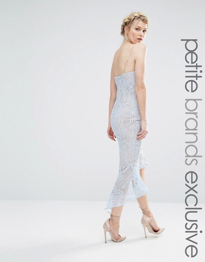 Jarlo Petite Cami Strap All Over Lace Dress Midi With Fishtail Detail - Soft Blue
