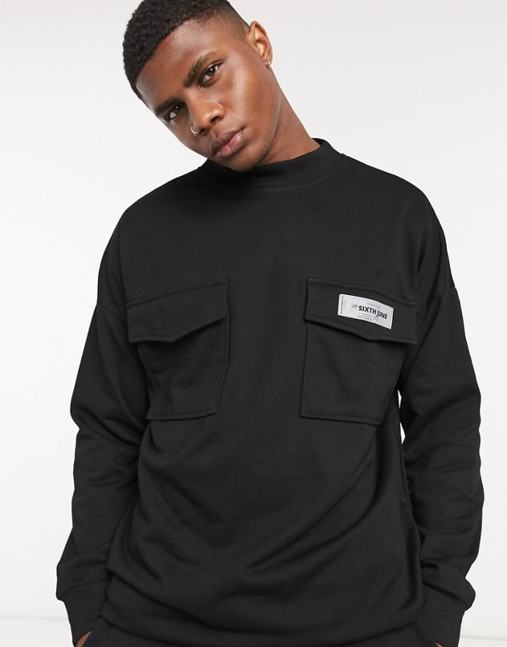 Sixth June High Neck Cargo Sweatshirt In Black