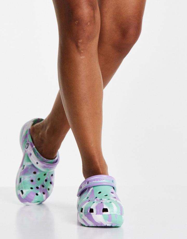 Crocs Classic Platform Clogs In Pistachio And Lilac Marble-multi