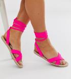 Asos Design Wide Fit Jala Espadrille Flat Sandals In Pink Neon