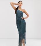 Asos Design Tall Cami Maxi Dress In Allover Fringe - Blue