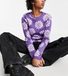 Asos Design Tall Sweater With Flower And Smile Pattern In Lilac-purple