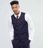 Asos Tall Super Skinny Suit Vest In Navy And Pink Windowpane Check - Navy