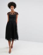 Chi Chi London Premium Lace Midi Prom Dress With Lace Neck - Black