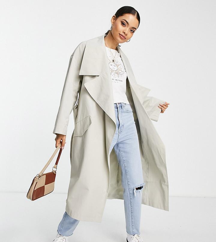 Asos Design Petite Oversized Slouchy Trench In Stone-brown