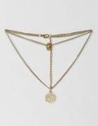 Asos Multirow Filigree Disc & Charms Necklace - Gold