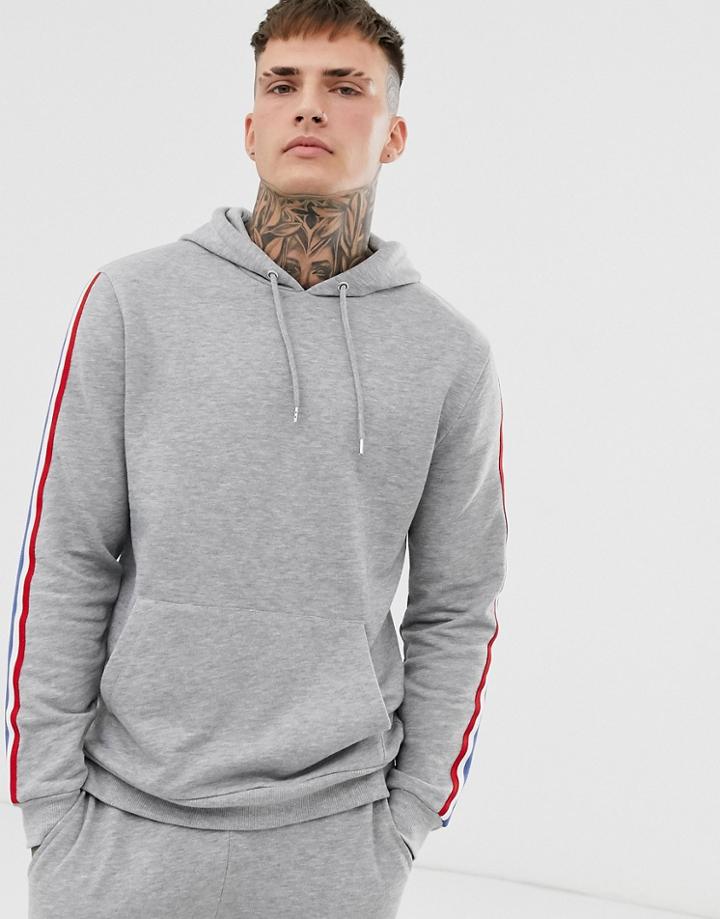 Asos Design Tracksuit Hoodie With Knitted Side Stripe In Gray Marl - Gray