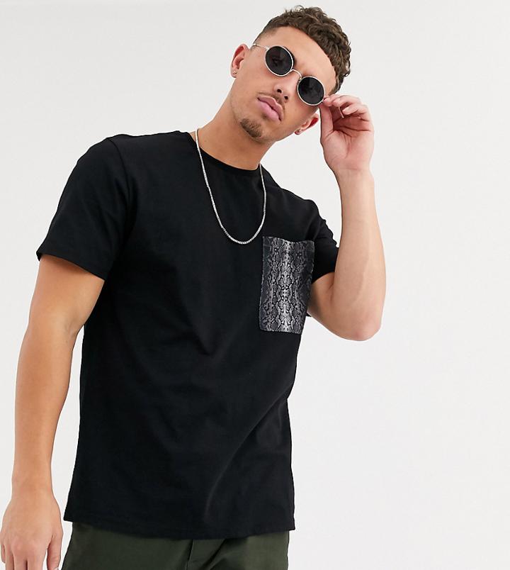 Only & Sons Snake Print Pocket T-shirt In Black