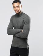 Asos Muscle Fit Turtleneck Sweater In Cotton - Green