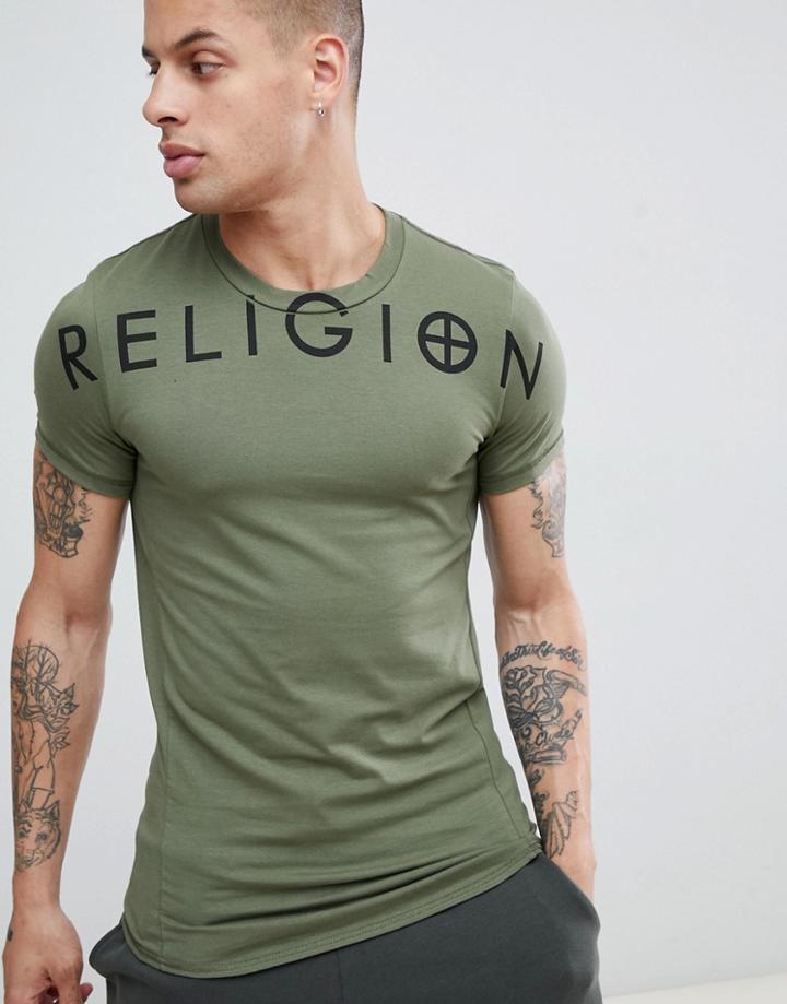 Religion Extreme Muscle Fit T-shirt In Khaki - Green