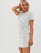 Brave Soul Stripe T-shirt Dress - White