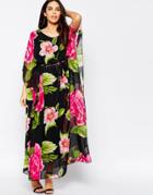 Ax Paris Batwing Maxi Dress In Tropical Floral Print - Multi