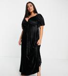 Asos Design Curve Twist Back Empire Waist Pleated Velvet Maxi Dress In Black